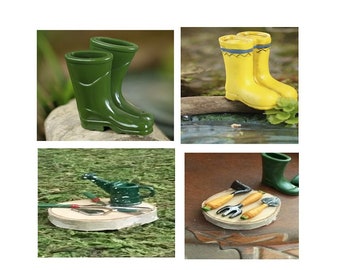 Fairy Garden Miniature Garden Tools & Garden Boots for Fairy Garden, Watering Can, Garden Tools, Rubber Garden Boots, Fairy Garden/Dollhouse