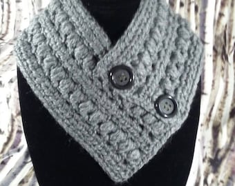 Neck Warmer, Handmade Crochet, Many Color Choices, Acrylic Yarn, Button Neckwarmer Scarf, Button Cowl, Ready to Ship, Great for Women & Men