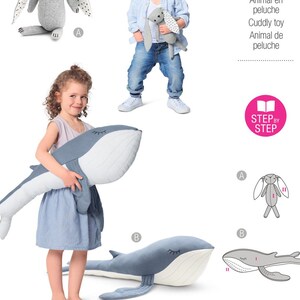Sewing Pattern for Stuffed Bunny & Stuffed Whale, Burda Style 6044, Stuffed Animals, Plushies, Cuddle Toy, DIY Plush Rabbit and Whale
