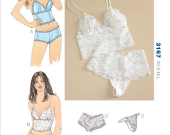Sewing Pattern for Misses' Lace-Trimmed Camisoles and Panties, Kwik Sew Pattern K3167, Womens Lingerie Pattern, Camisole-Pantie Set Pattern