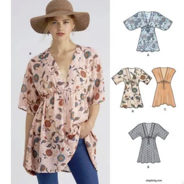 Sewing Pattern for Womens Top in Misses Sizes 6 to 24,  Easy Sew Boho Top, New Look Pattern 6575, New Pattern, Womens V Neck Tunic Top