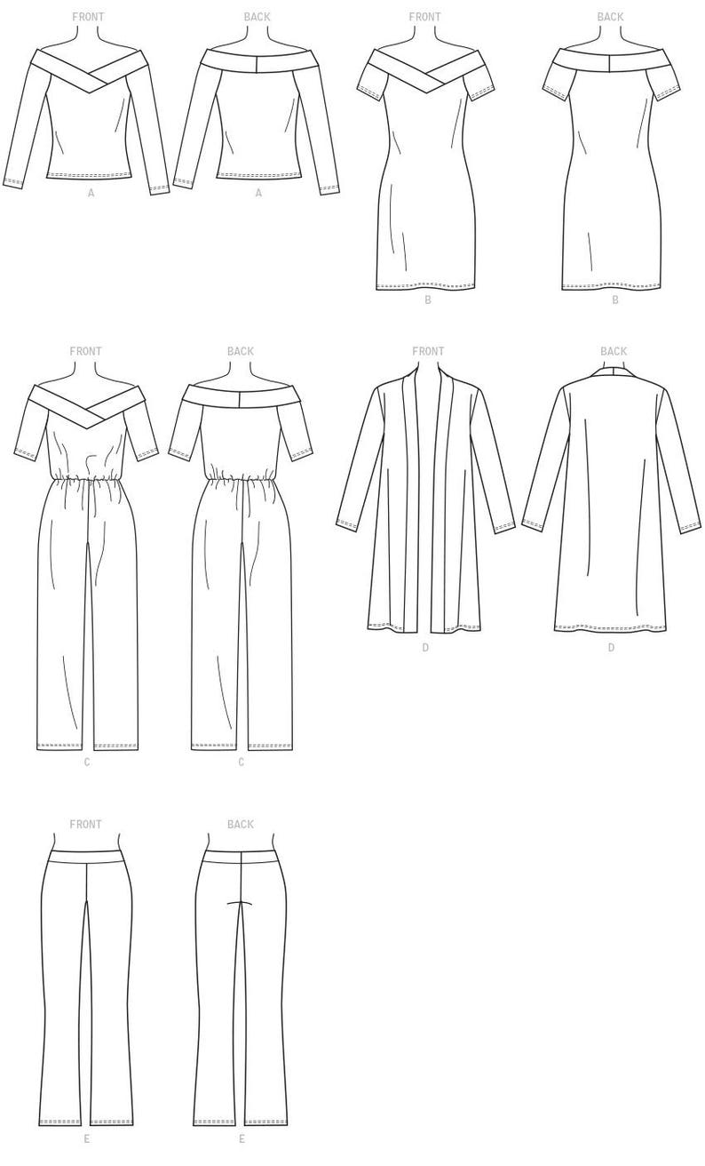 Sewing Pattern Womens' Knit Off-the-Shoulder Top, Dress, Jumpsuit, Jacket, & Pull-On Pants, Butterick Pattern B6495, Wardrobe, Plus Sizes image 9