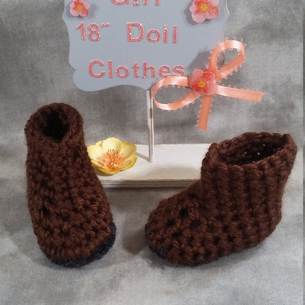 18" Doll Clothes, Winter Boots to fit American Girl 18" Dolls, Crocheted Brown Boots, Handmade, Ugg Style,  Ready to Ship