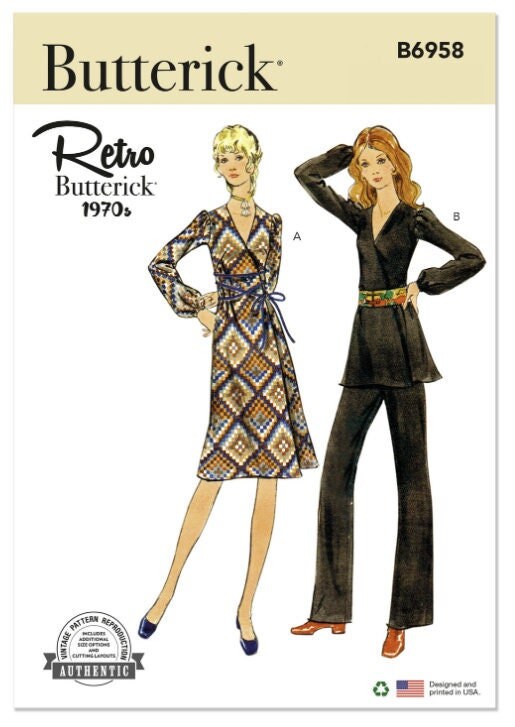 Sewing Pattern Womens Dress, Tunic and Pants, Butterick Pattern B6958, EASY Sew, New Pattern, 70's Vintage Style Pattern Retro, Sizes 8 - 26