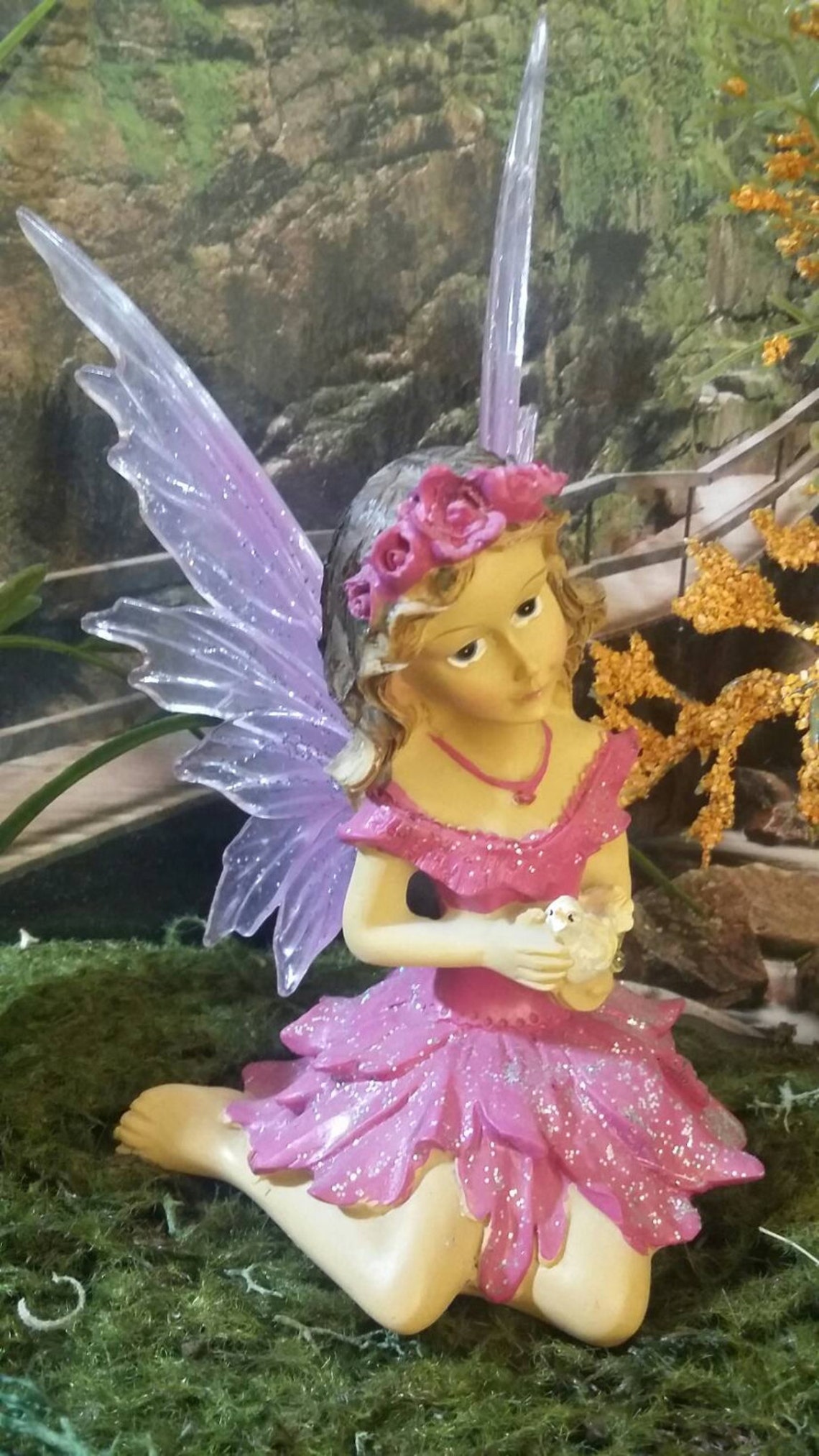 Feengarten Miniatur Fee Rosa Fee mit Taube Gartenfee Etsy