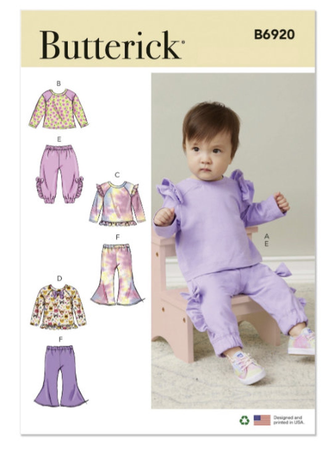 Sewing Pattern for Infants' Knit Tops and Pants, Butterick Pattern
