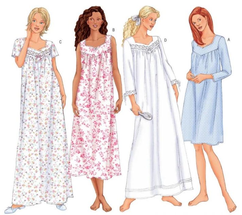 Sewing Pattern for Misses' & Misses Petite Diamond-Neck Nightgowns, Butterick Pattern B6838, Sleepwear, Nightgowns, Womens Nightgown Pattern image 1