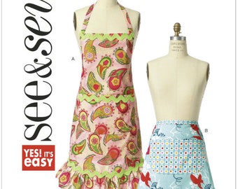 Sewing Pattern for Womens Aprons in Misses Sizes, Butterick SEE & SEW Pattern B5943, Women's Half and Full-Length Aprons, New Pattern