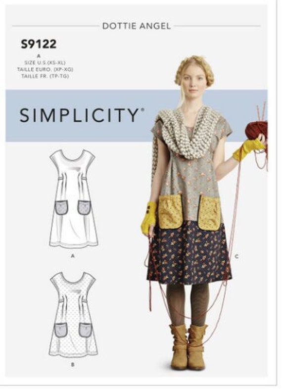 Sewing Pattern for Dottie Angel "Granny Chic", Boho Womens Dress Sizes 6- 24,  Dress or Tunic Top, Simplicity Pattern 9122, Easy Pattern