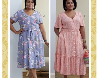 Sewing Pattern Womens Plus Size Dresses, Butterick Pattern B6763, New Pattern, Womens Sizes 18W to 32W, V Neck Button Front Dresses