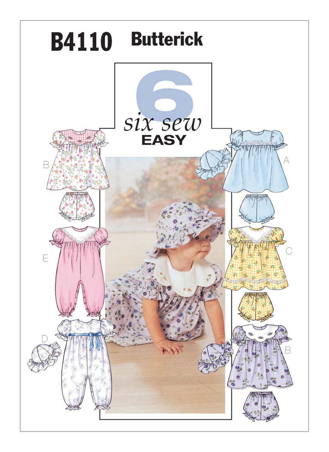 Sewing Pattern for Infants' Puff Sleeve Dresses, Panties, Jumpsuit and