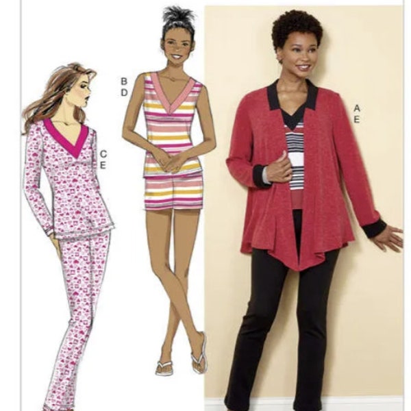 Sewing Pattern for Womens' Knit Loungewear, Sleepwear, Casual Tops, Pants, Draped Jacket, Butterick Pattern B6528,  EASY SEW