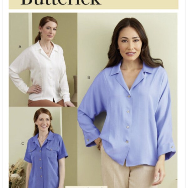 Sewing Pattern for Womens Tops, Butterick Pattern B6898, New Pattern, Button Front Tops with Dolman Sleeves, Palmer/Pletsch,Sizes: 8 to 26