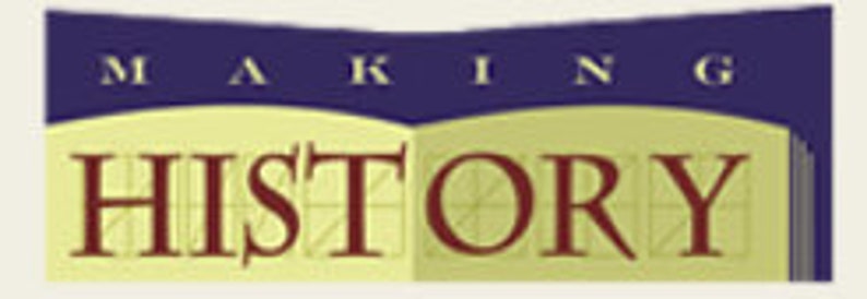 Puede incluir: Un gr&aacute;fico azul y amarillo con el texto "MAKING HISTORY" en letras blancas. La palabra "HISTORY" est&aacute; en una fuente m&aacute;s grande y es marr&oacute;n.