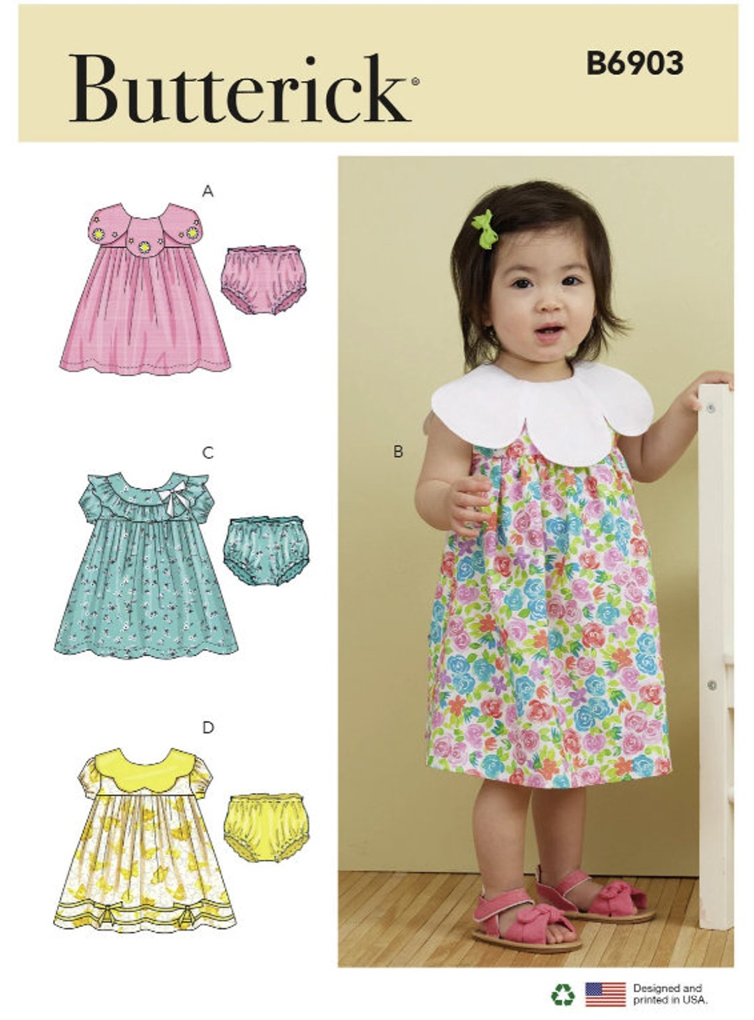 Sewing Pattern for Infants' Dresses, Butterick Pattern B6903, Infants