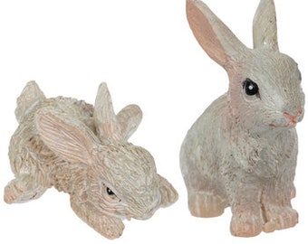 Fairy Garden Miniature Bunny Rabbits (Resin)  for your Fairy Garden, White Bunny, Fairy Garden Accessory, White Mini Rabbits (Set of Two)