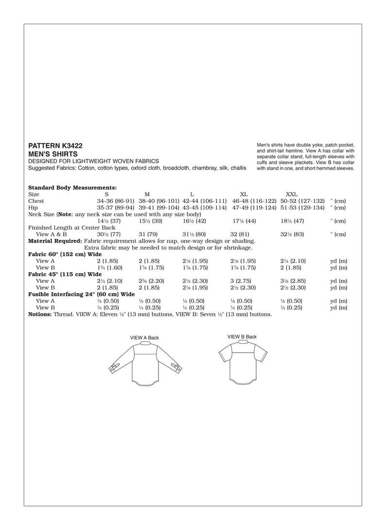 Sewing Pattern for Men's Buttondown Shirts Kwik Sew Etsy
