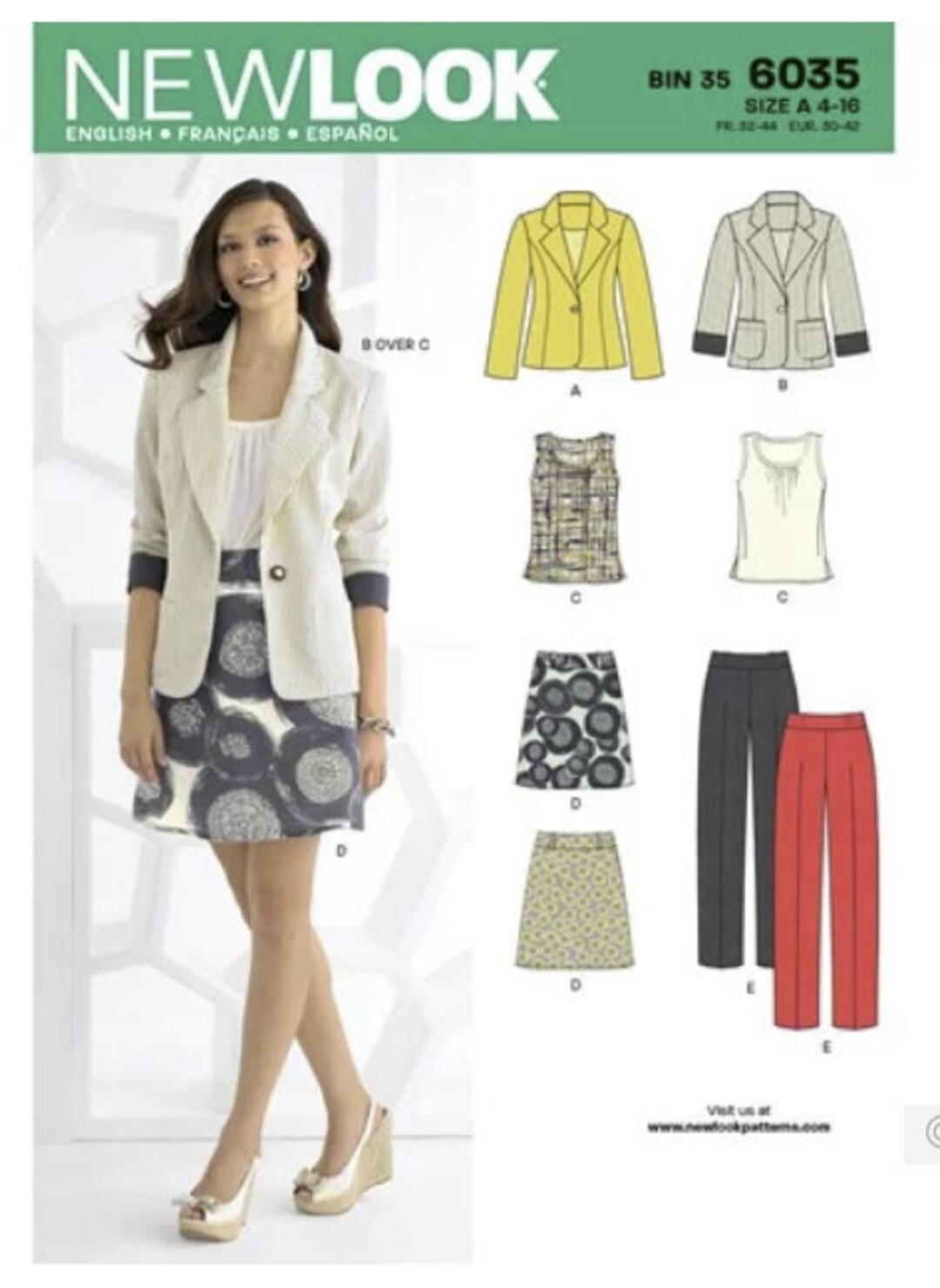 Sewing Pattern Womens Jacket, Skirt, Pants & Top, New Look Pattern 6035 ...