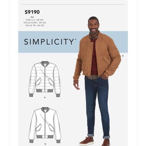 Sewing Pattern for Mens Jacket, Simplicity Pattern S9190, New Pattern, Varsity Jacket, Baseball Jacket, Sizes 34 to 52, OOP- Out of Print
