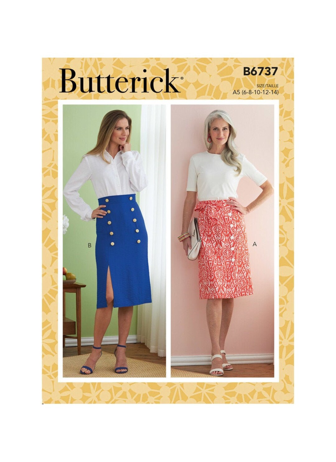 【AAKE】BUTTON WRAP PLEATS SK Butterick R10813 A-Line Skirt, Mock Wrap Tie, Button Detail