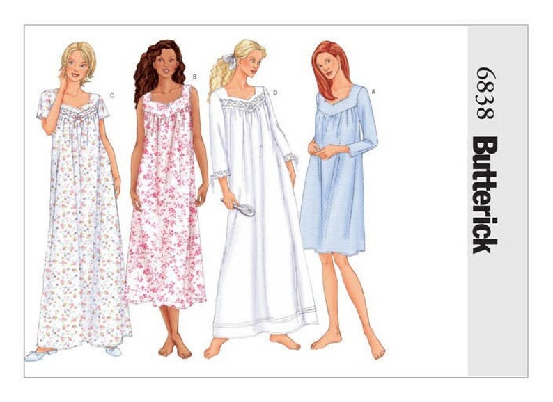 Sewing Pattern for Misses' & Misses Petite Diamond-Neck Nightgowns, Butterick Pattern B6838, Sleepwear, Nightgowns, Womens Nightgown Pattern image 2