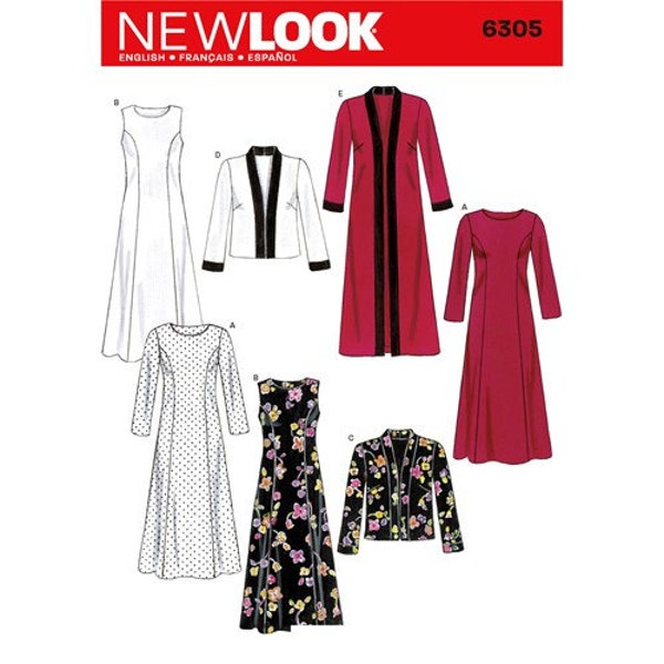 Sewing Pattern for Womens Dresses & Jackets, New Look Pattern N6305, New Pattern, Princess Seam Dresses with Open Front Jackets