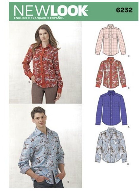 Sewing Pattern for Mens & Womens Shirts, Unisex Button Down Shirts