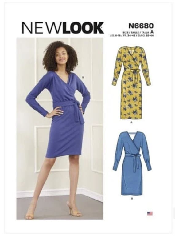 new look ladies dress patterns Sewing Pattern for Womens Dress, Pattern N6680, New Pattern, Misses' Stretch Knit Mock Wrap With Back Detail OOP Black/Hot Pink