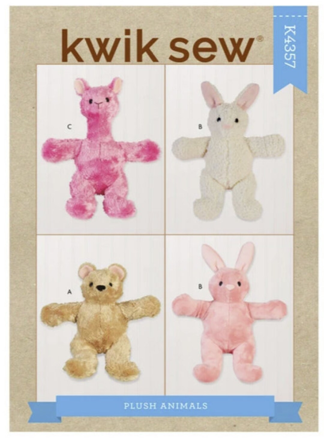 Sewing Pattern for Soft Toy Animals, Kwik Sew Pattern K4357, Stuffed