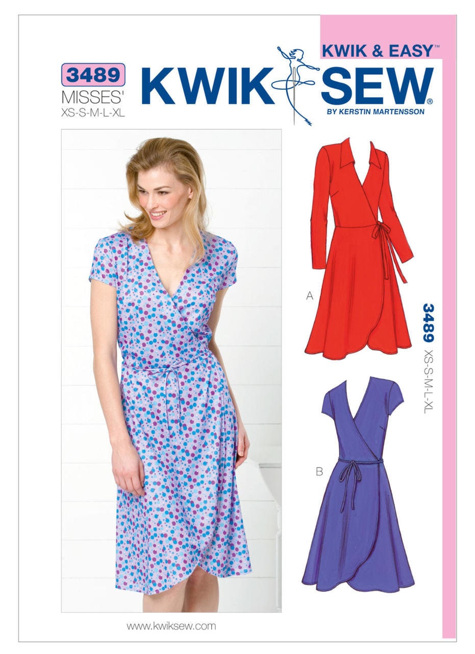 Sewing Pattern for Womens' Wrap Dresses, Kwik Sew K3489