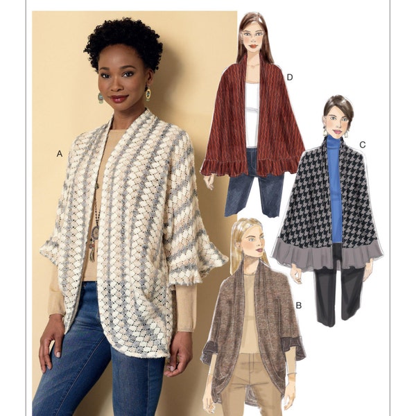 Sewing Pattern for Misses' Ruffled Wraps, Butterick Pattern B6393, Open Front Jacket Style Wrap and Open Poncho Wraps, Plus Sizes Avail