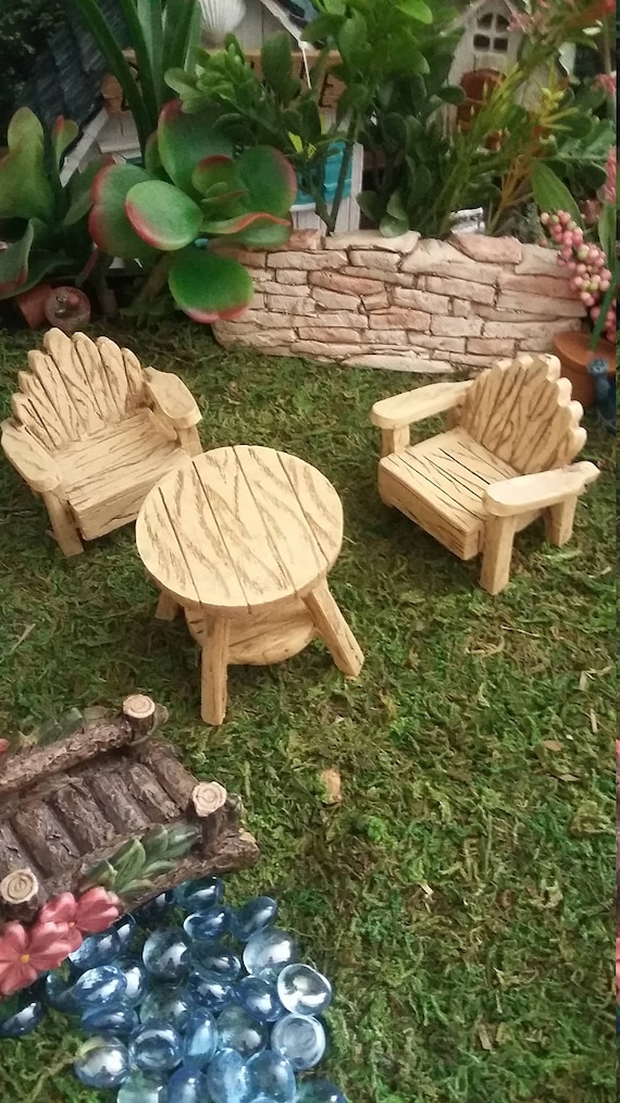 Fairy Garden Miniature Adirondack Chairs &amp; Table Set Resin 