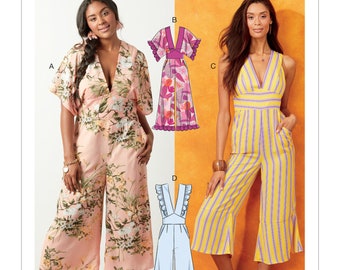 Sewing Pattern for Womens Jumpsuits in Misses Size & Plus Sizes, McCalls Pattern M7909, New Pattern, Misses'/Women's Jumpsuits,  Deep V Neck