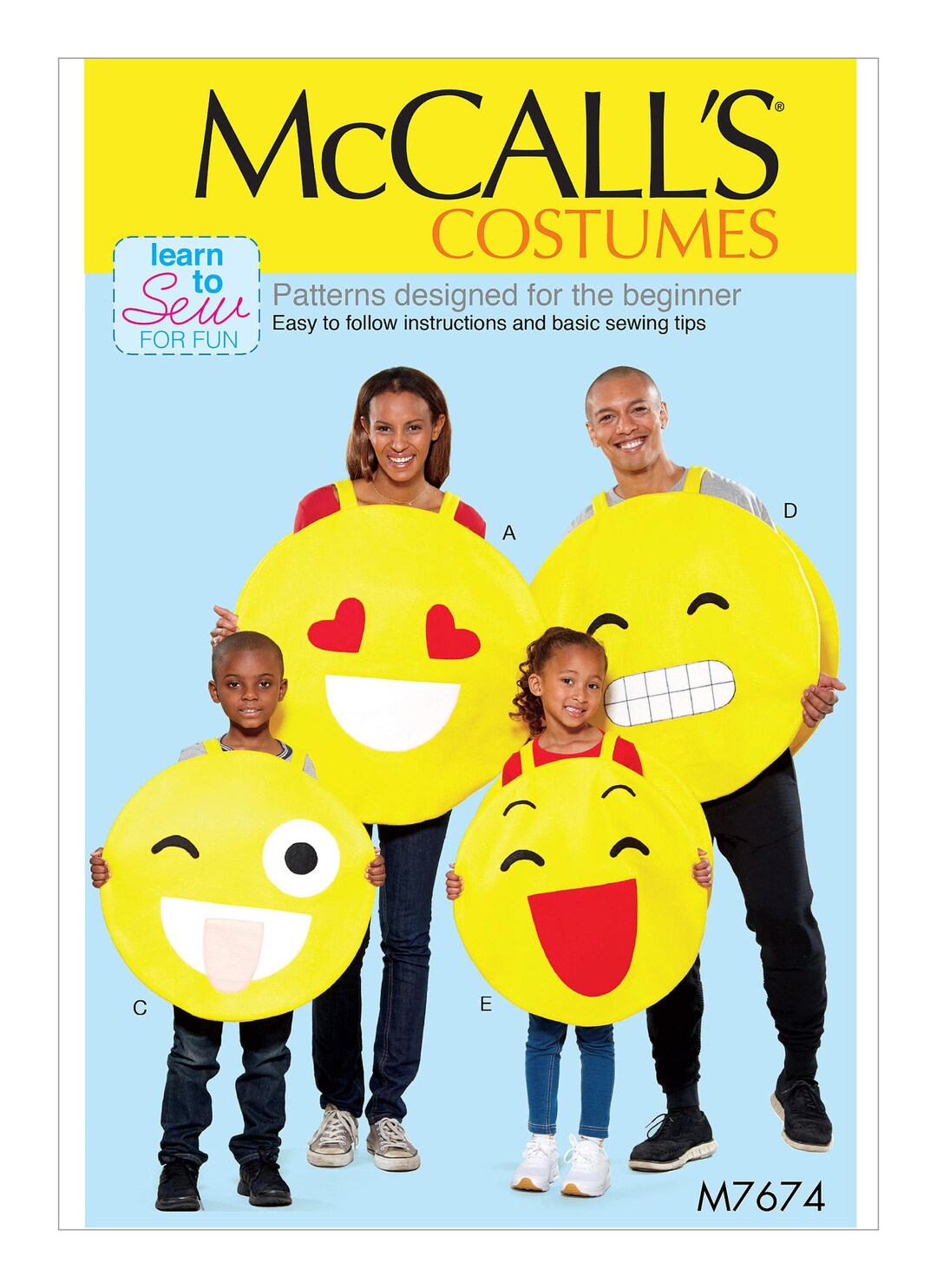 Sewing Pattern for Adult & Children's Emoji Costumes, Mccalls Pattern