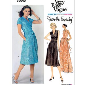 May include: A sewing pattern for a wrap dress with three different styles. The pattern is by Diane Von Furstenberg and is called Very Easy Vogue. The pattern is for sizes 6-14.
