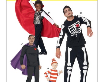 Sewing Pattern for Child Size 3-8 or Mens Costumes, Boys Costumes, McCalls Pattern 7494, Halloween, Dracula, Skeleton, Matching Father/Son