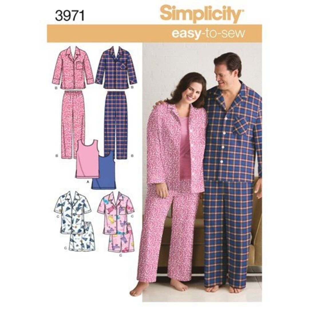 Sewing Pattern for Matching Pajamas for Men & Women, Simplicity 3971 ...