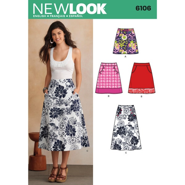 Sewing Pattern for Womens Skirts, New Look Pattern N6106, New Pattern, Misses' Skirt Pattern, A-Line Skirts in 3 Lengths