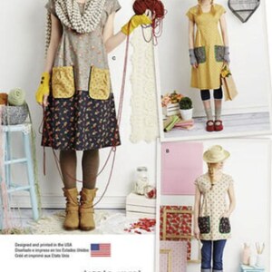 May include: A collage of three dresses. One is grey with floral pockets and a navy floral skirt. Another is yellow with grey pockets. The third is beige with black floral pockets. The dresses are from the brand "dottie angel".
