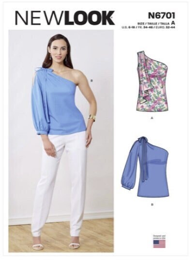 Sewing Pattern for Womens Tops, One-shoulder Tops, New Look
