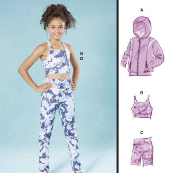 Sewing Pattern for Girls' Hoodie Knit Jacket, Cropped Top, Leggings in Two Lengths McCalls Pattern M8374, NEW Pattern