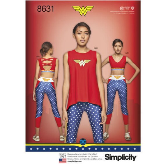 Patron de costura para mujer Wonder Woman Knit sujetador deportivo top y leggings patron de simplicidad 8631 ropa activa de Wonder Woman atuendo de entrenamiento OOP Etsy Espana