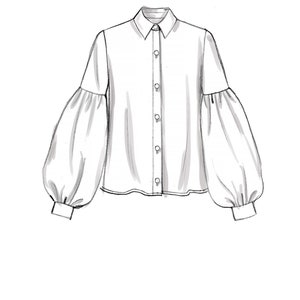May include: A white button-up shirt with long, puffy sleeves. The shirt has a classic collar and a row of buttons down the front.