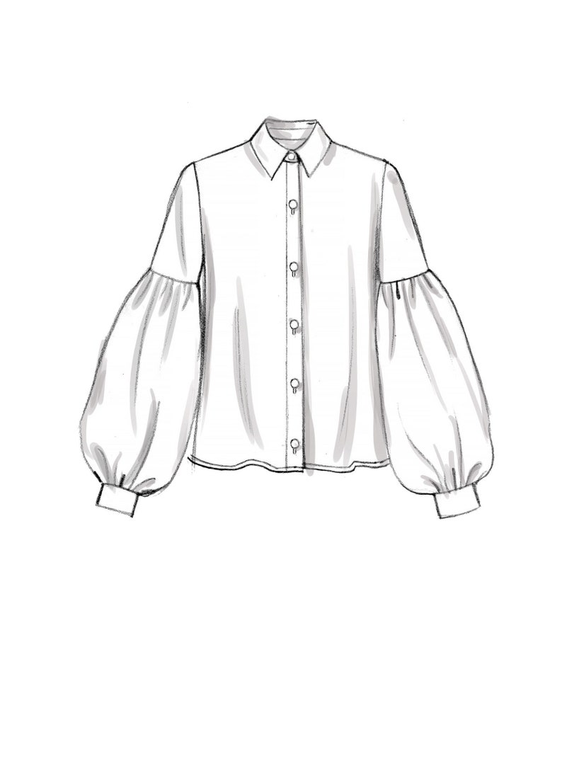 May include: A white button-up shirt with long, puffy sleeves. The shirt has a classic collar and a row of buttons down the front.