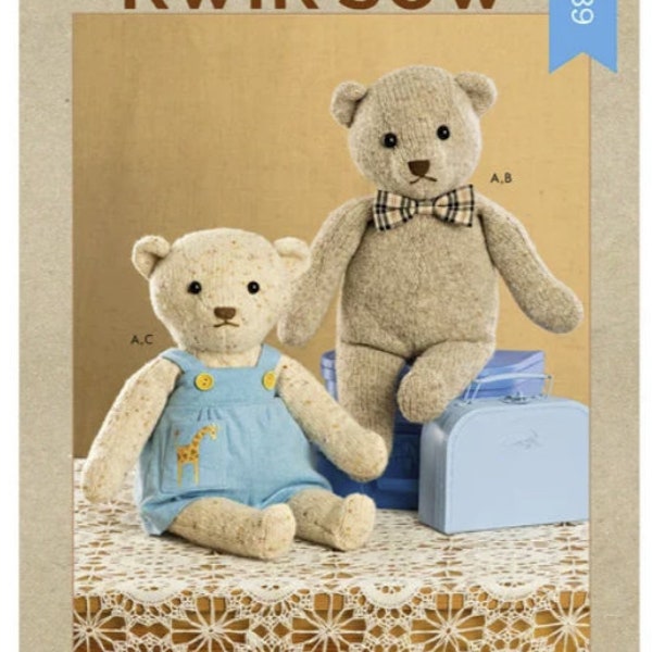 Sewing Pattern for Stuffed Bears with Clothes, Kwik Sew K4389, Make Dressed Teddie Bears, Plush Toy Designs, Stuffies