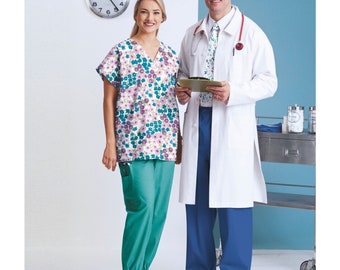 Patrón de costura para uniformes médicos de hombre y mujer, patrón Simplicity 5443, uniformes médicos, blusa, pantalón, chaqueta, abrigo y corbata, tallas S-M-L-XL.