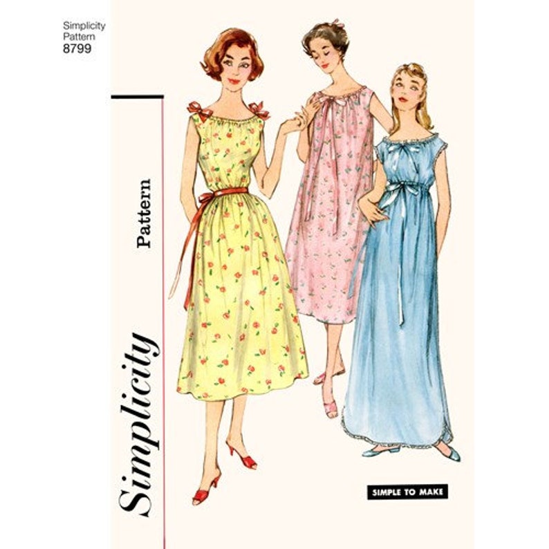 Sewing Pattern for Womens' Vintage Nightgowns, Simplicity Pattern 8799, 1950's Vintage Pattern Reprint, 1950s Style Nightgowns bild 4
