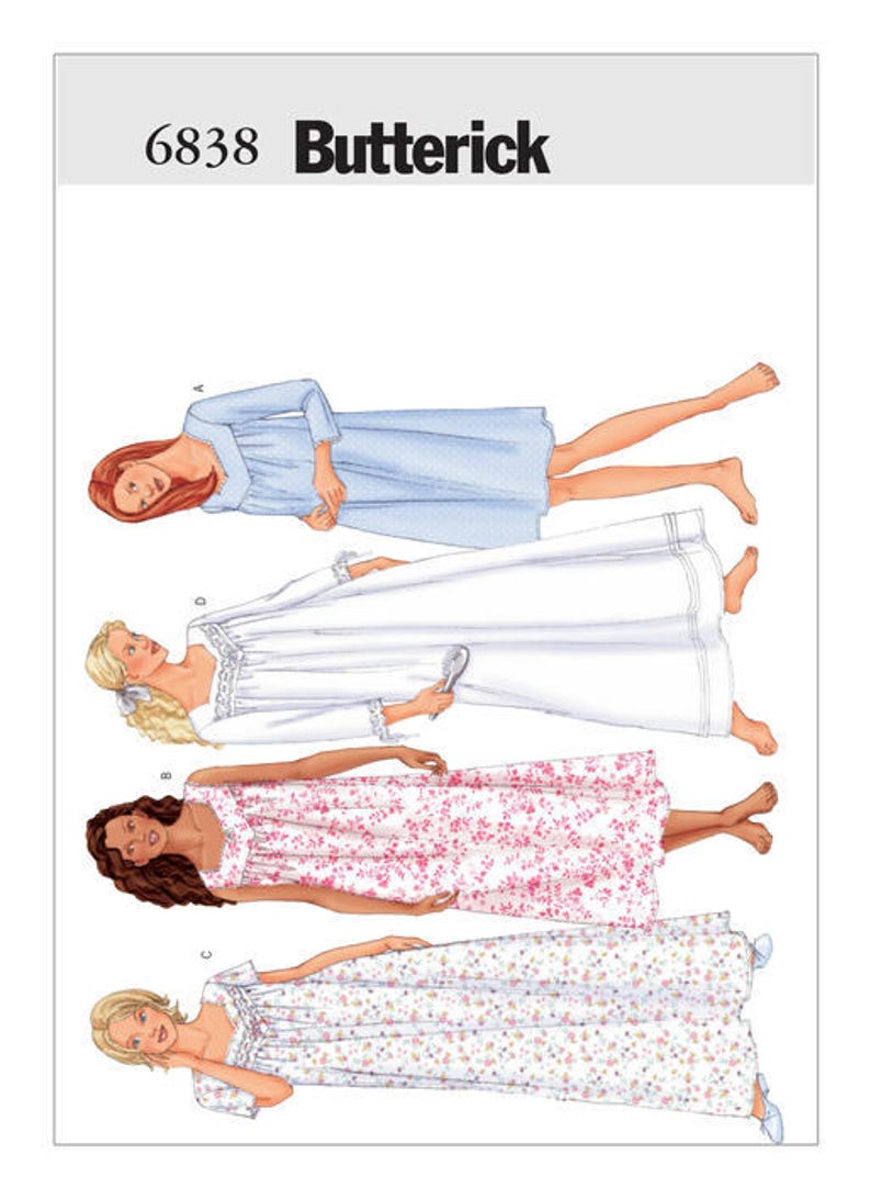 Sewing Pattern for Misses' & Misses Petite Diamond-Neck Nightgowns, Butterick Pattern B6838, Sleepwear, Nightgowns, Womens Nightgown Pattern image 3
