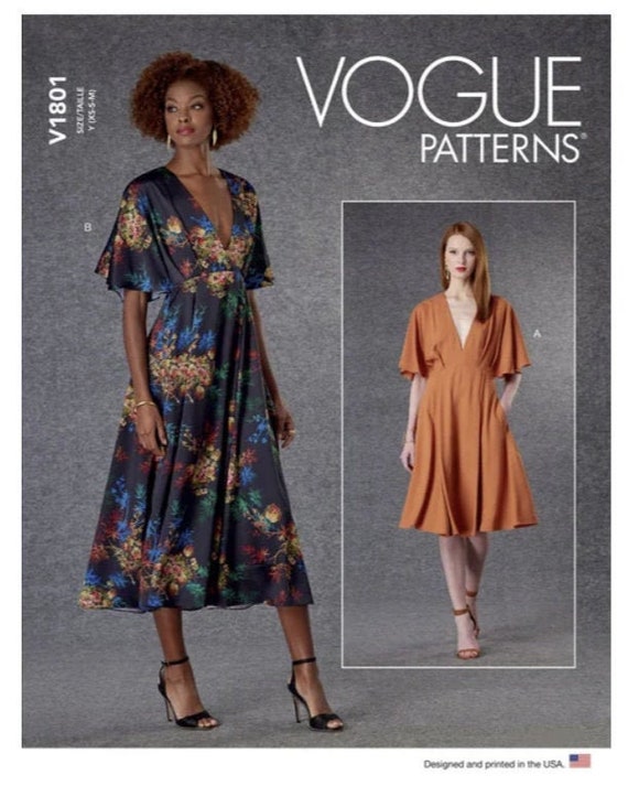 Sewing Pattern Womens Deep V Neck Dress, Vogue Pattern V1801