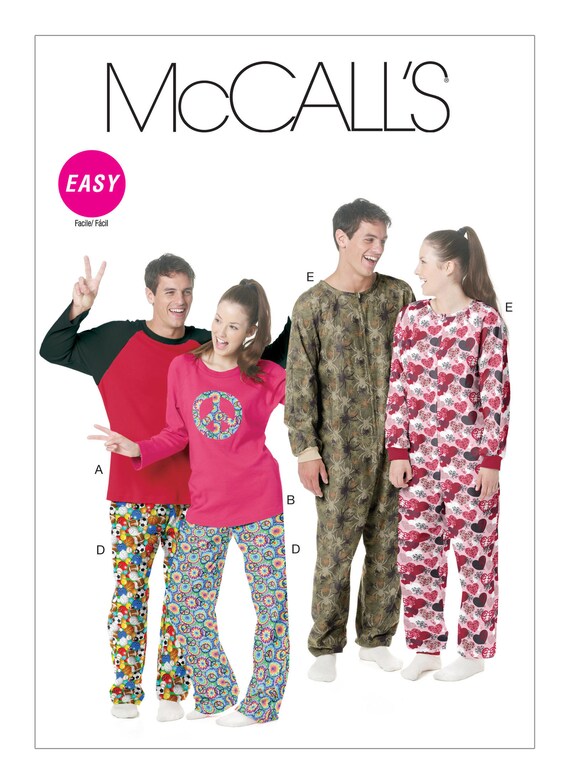 Sewing Pattern for Misses mens One Piece Sleepers Pajamas Easy Mccall s Pattern M6251 His N Hers Sleepwear One or Two Piece Pj s Etsy UK